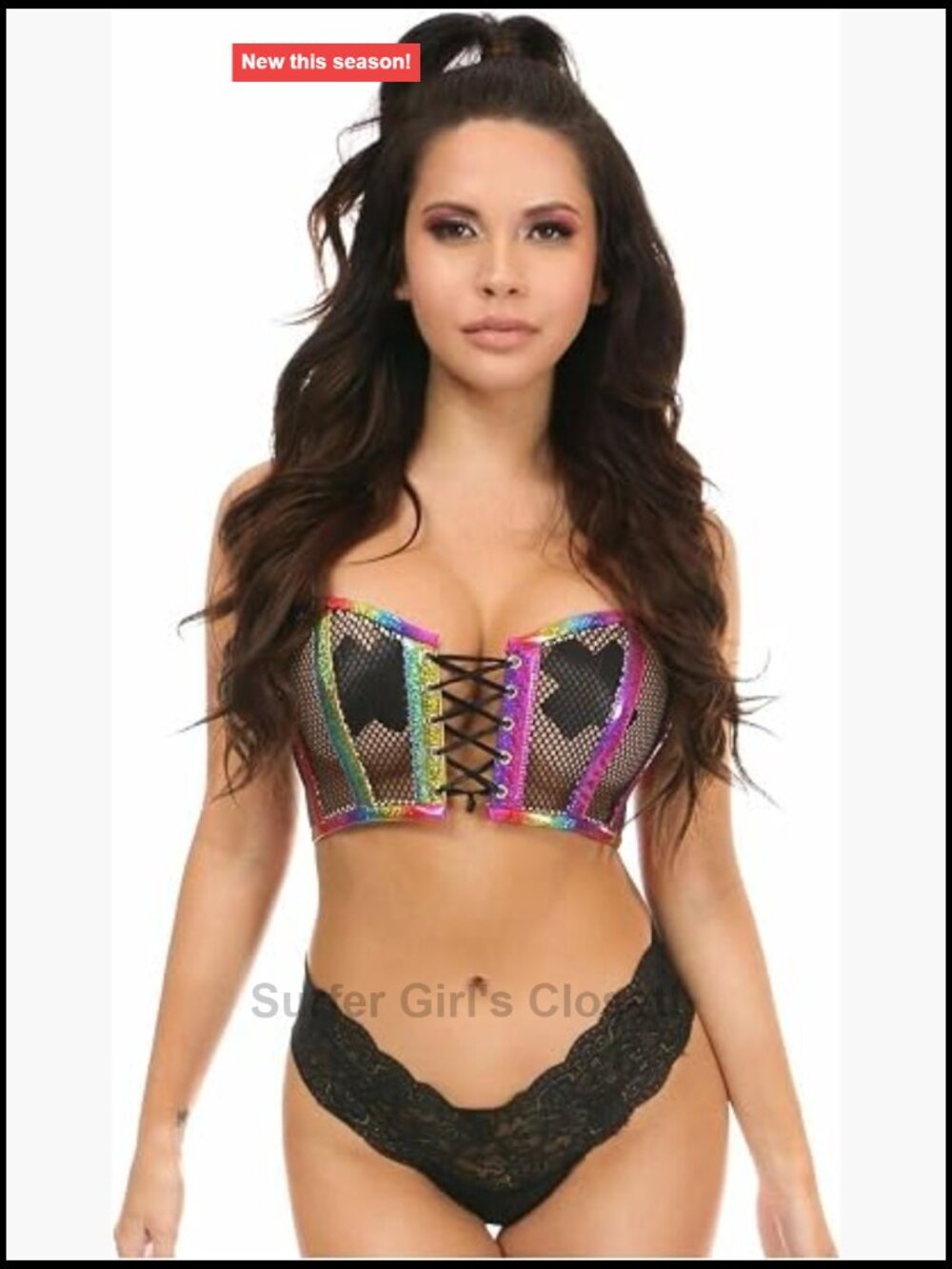 PVC Glitter Fishnet Lace-Up Short Bustier Corset Top